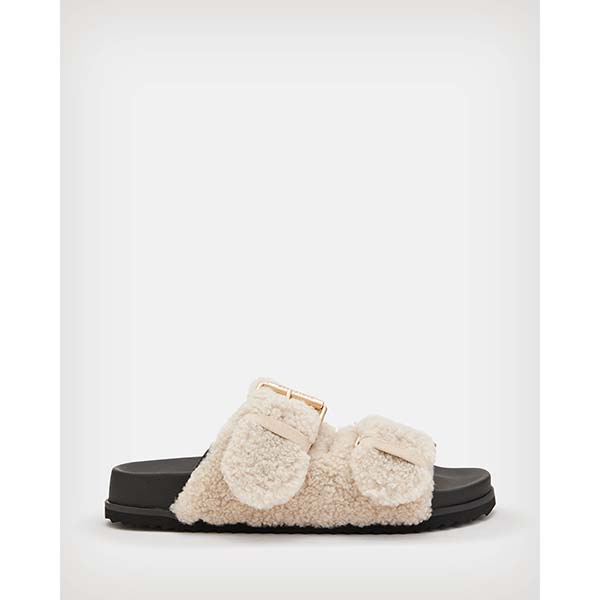 Allsaints Australia Womens Sian Shearling Sandals Cream White AU74-586